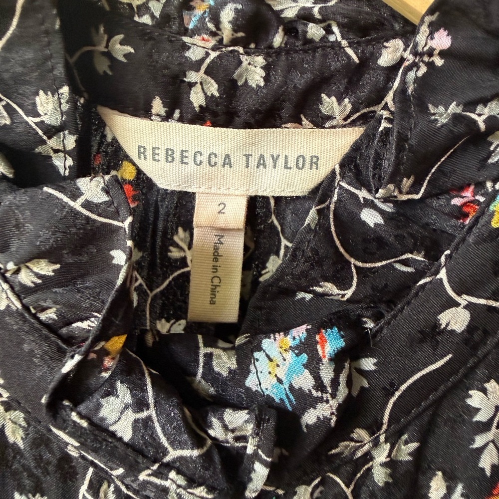 Rebecca Taylor 100% Silk Black Floral Vine Print Cropped Wide Leg Jumpsuit - Picture 8 of 15